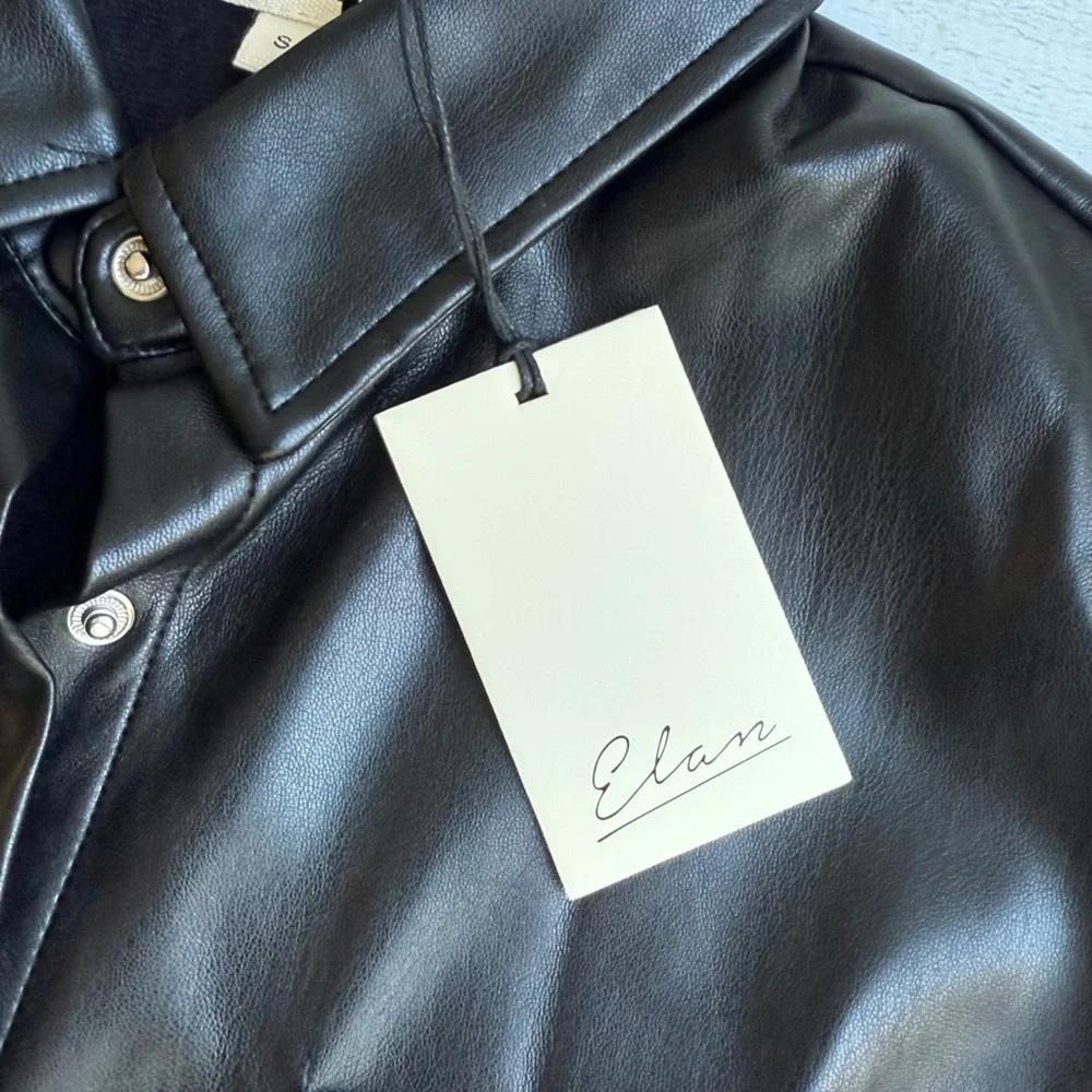 NWT Elan Black Faux Leather Florence Sleeveless Button Down Collared Top S - Picture 3 of 8